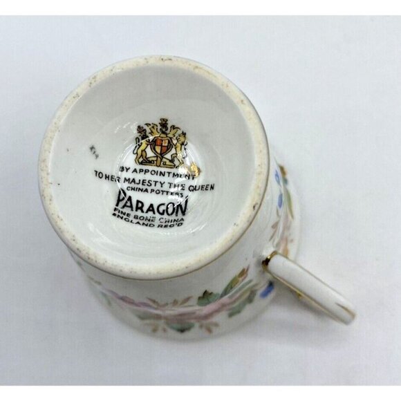 Paragon Demitasse Tea Cup Saucer To Her Majesty Queen England Queens Garden 4 oz - Picture 7 of 15